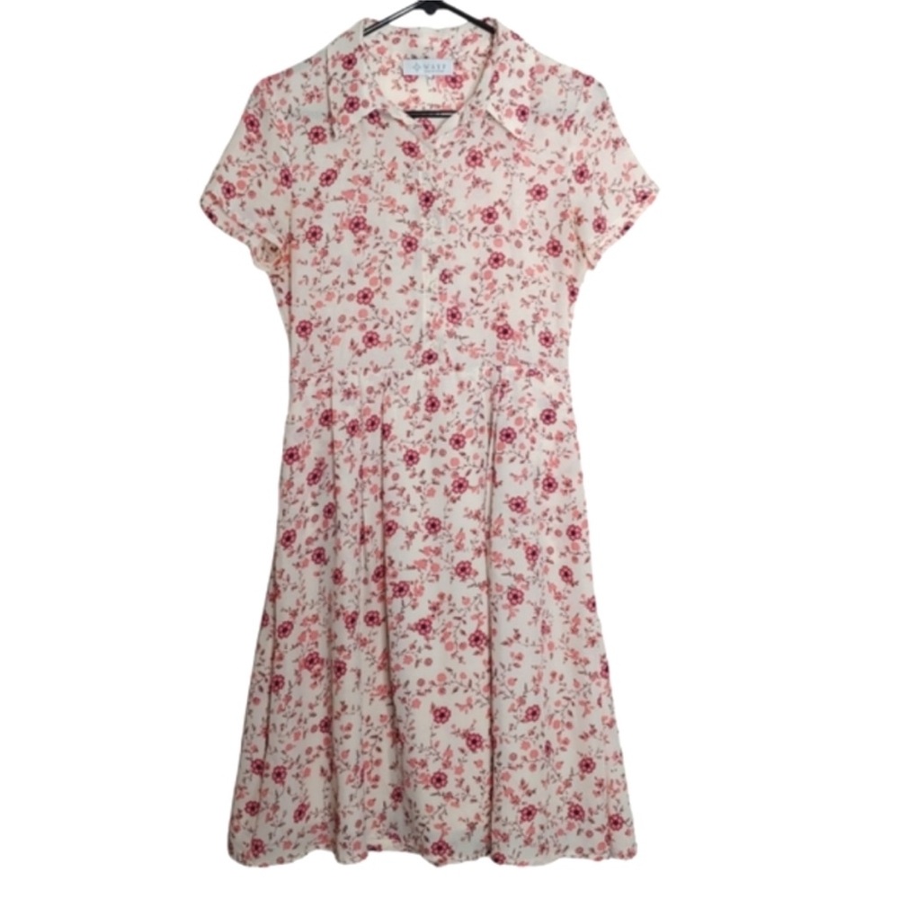 WAYF Collared Button Down Short Sleeve Pink Floral Dress Size XS